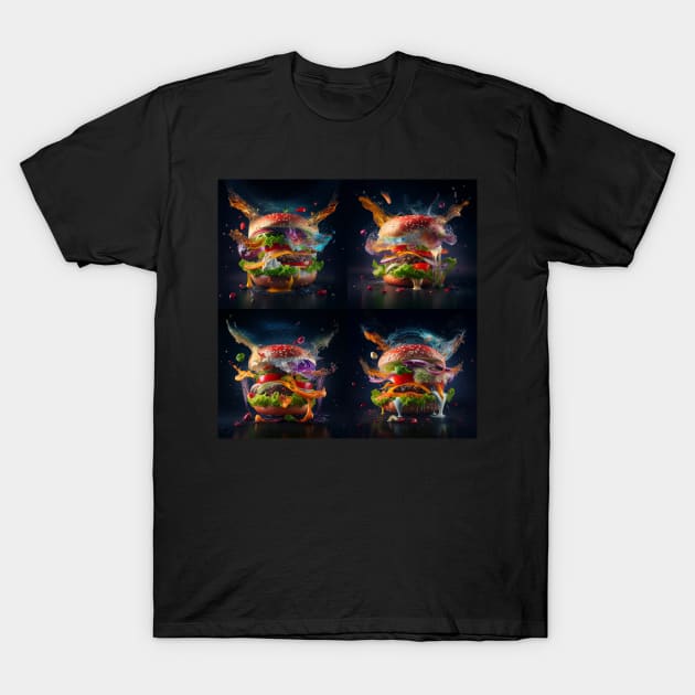 Four spectacular delicious Cheeseburgers with lettuce, onion, and tomato created for burger lovers T-Shirt by WalldeMar